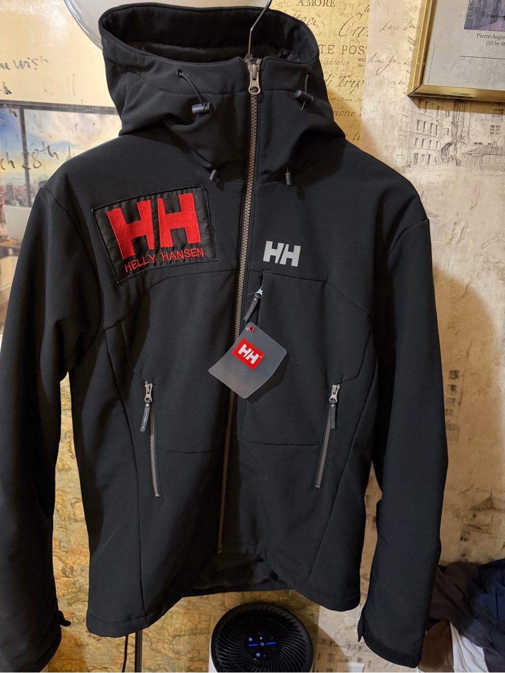 Helly Hansen Black Softshell Performance Jacket with Red Logo Patch